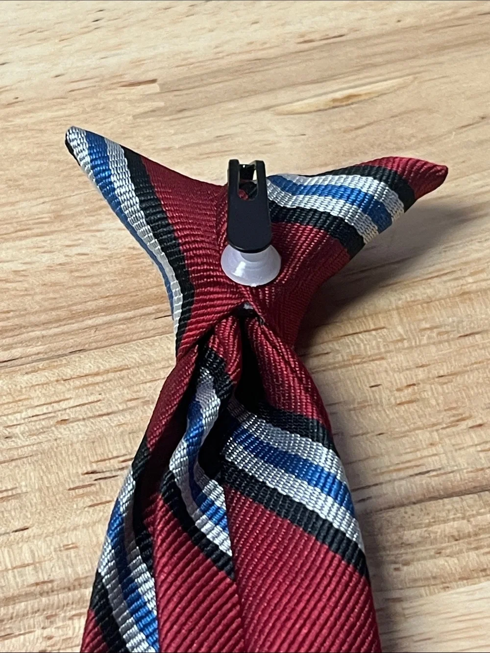 Boys Striped Clip-On Tie Burgundy Blue White